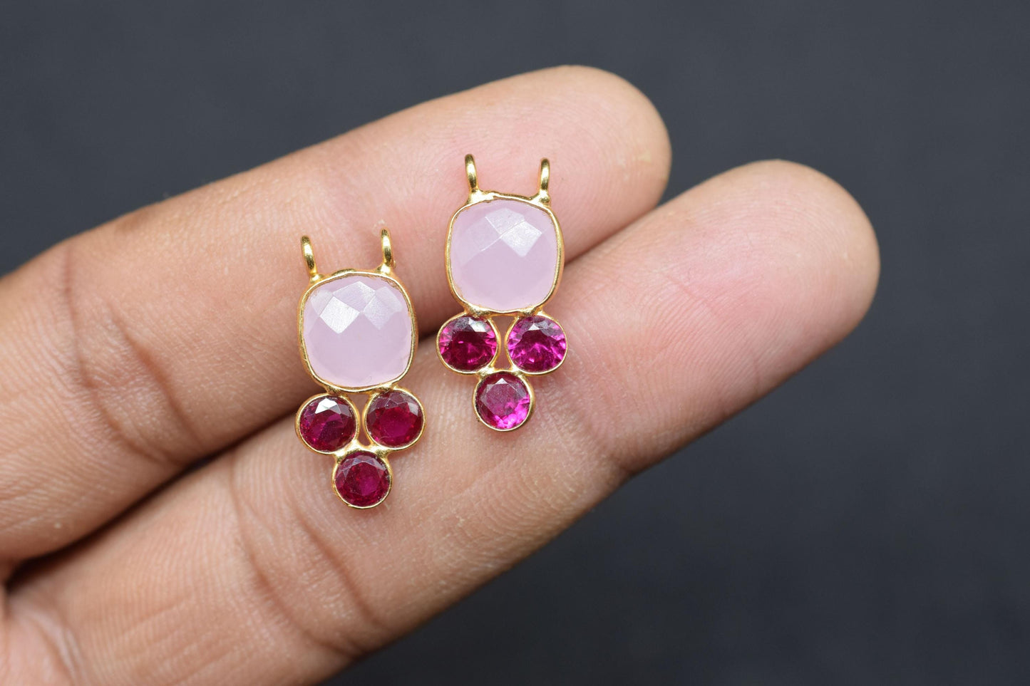 Rose Quartz 8mm Cushion shape Bezel charms,Rose Quartz Pendant,Pink Gemstone connector,Rose Quartz  Jewelry,Cubic zirconia Bezel charm,p001