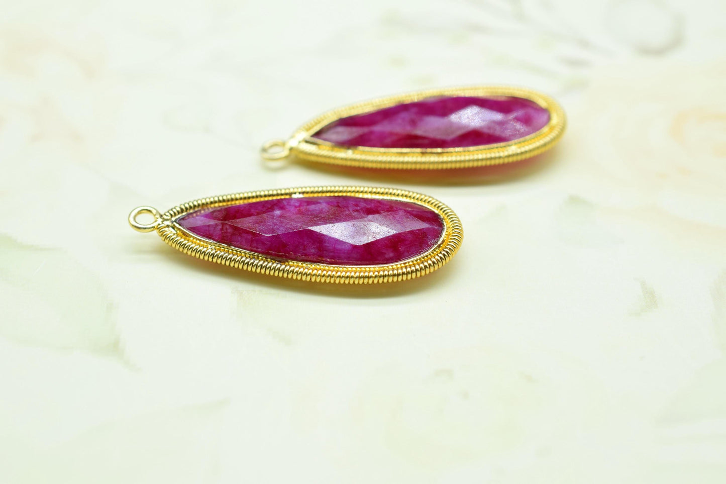 Ruby 10x30mm Charms,Gemstone Bezel connector,Single Bail Pendant Charm,Ruby Pendant,Handmade pendant Jewelry,Teardrop Charms connector,Gift
