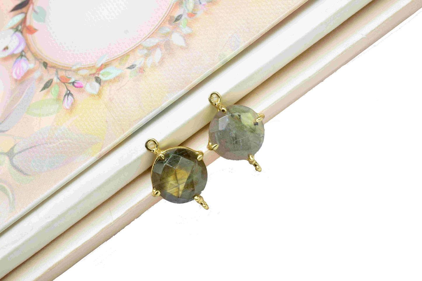 Labradorite 12mm Round Shape Connector,Labradorite Earring Connector Jewelry,Labradorite Gemstone Finding Double Loop Connector Jewelry,Gift