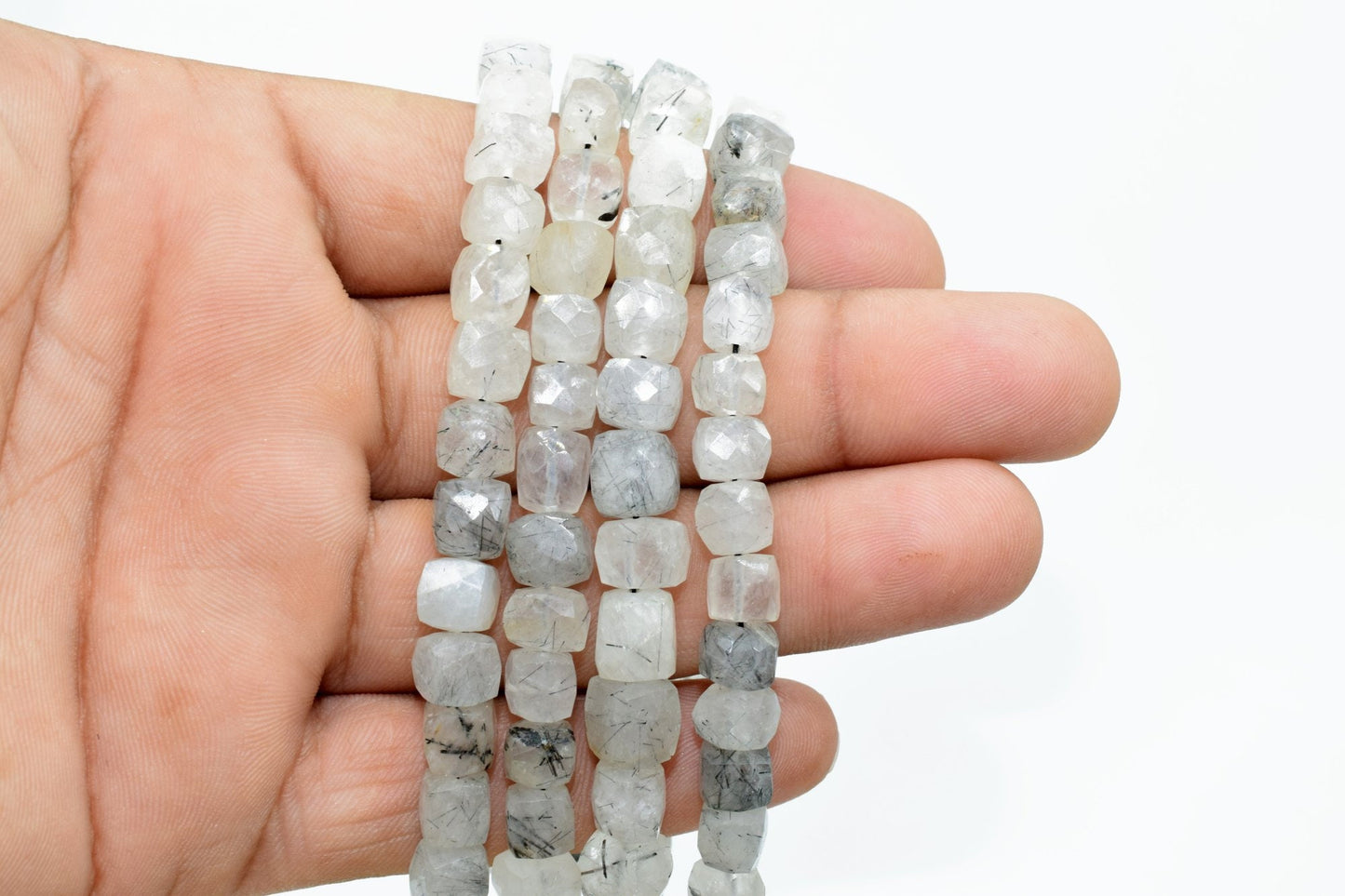 AAA Natural Black Rutile Faceted 6mm to 7mm Cube Beads Genuine Black Rutile beads, Faceted Laser Diamond Cut 8" Strand,Rectangle Nuggets