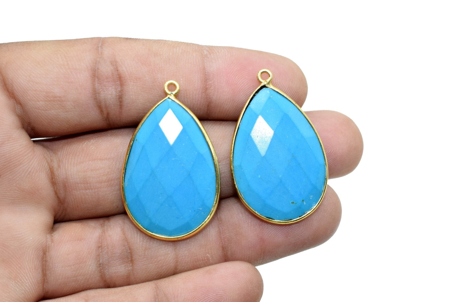 Natural Turquoise 20x30mm Pear Shape single Loop Charm,Turquoise Faceted Pear Shape Connector,Bezel Pear Shape Connector,Turquoise charms