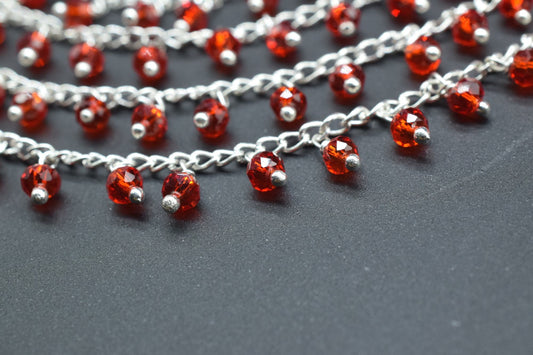 Ruby Quartz Dangling Chain,Red Ruby Cluster Rosary,Wire Wrapped Beaded Chain,Chain By Foot,Finding Beads,Unqiue Rosary,Jewelry Making Chain,