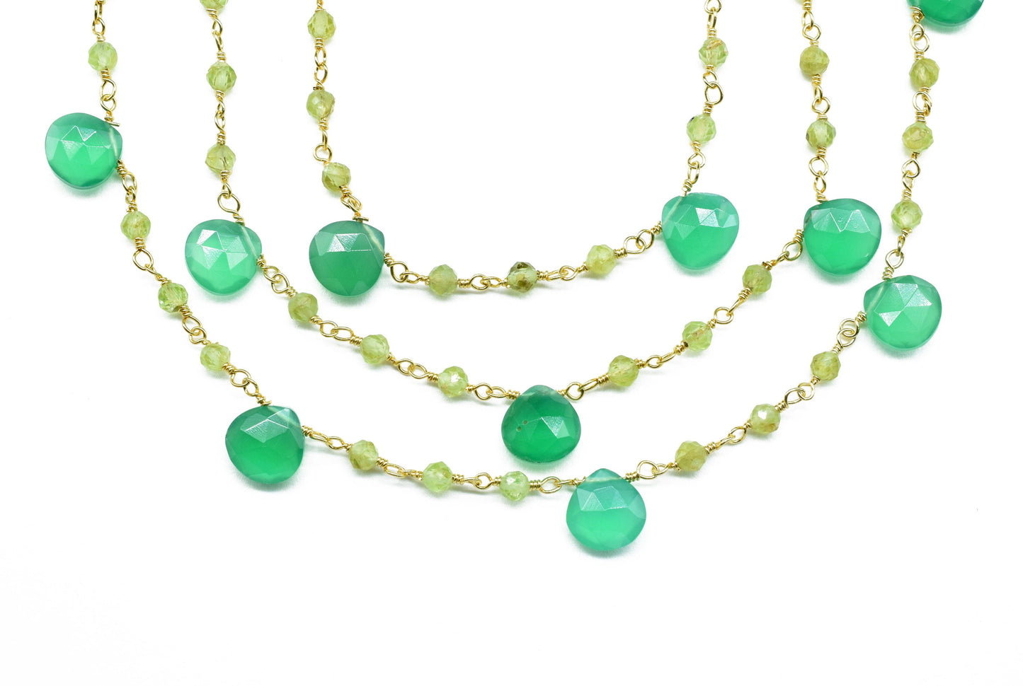 Green Onyx 3mm Rosary Beaded Chain,Green Onyx Heart Shape Rosary Chain,Sold By Foot,GreenOnyx briolette beaded chain,Green Onyx rosary chain