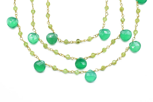 Green Onyx 3mm Rosary Beaded Chain,Green Onyx Heart Shape Rosary Chain,Sold By Foot,GreenOnyx briolette beaded chain,Green Onyx rosary chain