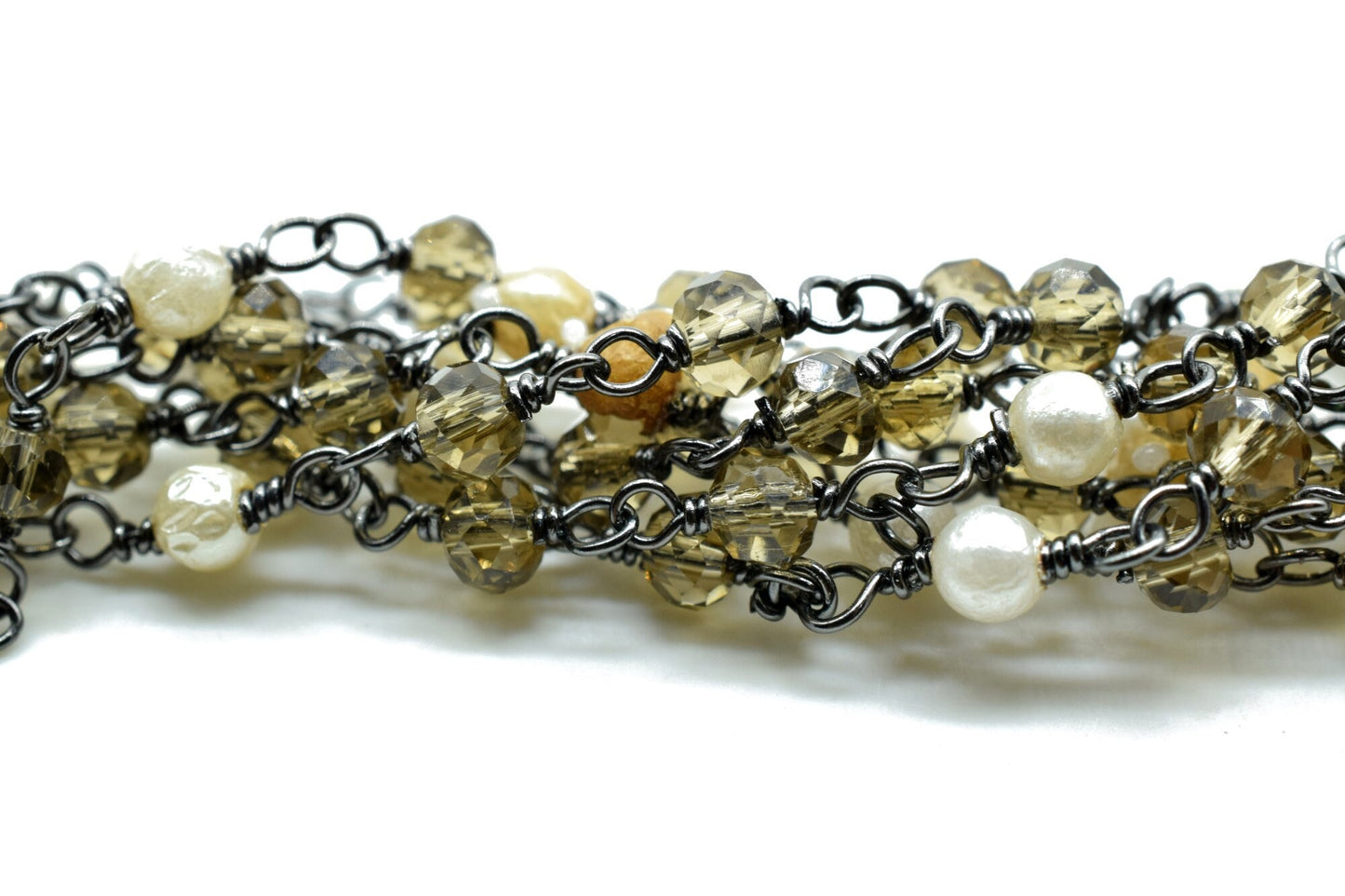 3-3.5 mm Faceted Smoky Quartz Gold Plated Rosary Chain, Wire Wrapped Rosary , Beaded Chain, Chain By Foot,Finding Beads Supplies,pearl chain