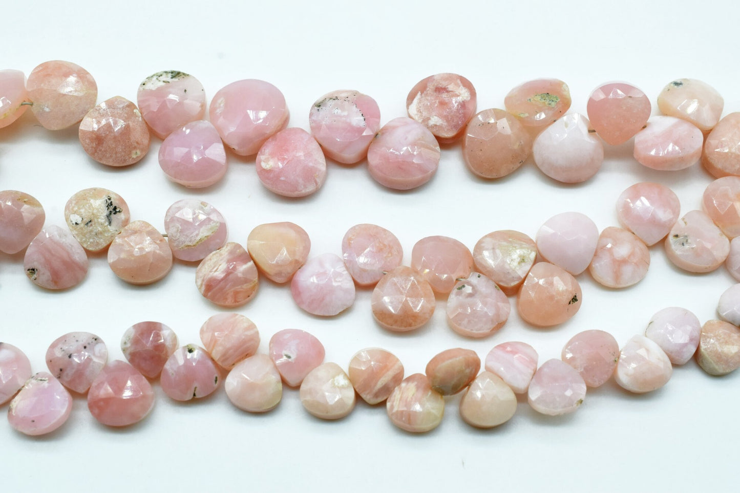Pink opal heart Shape Briolettes,8mm pink opal heart shape strand,pink opal faceted Briolette,AAA Quality heart shape,Natural Pink Opal bead