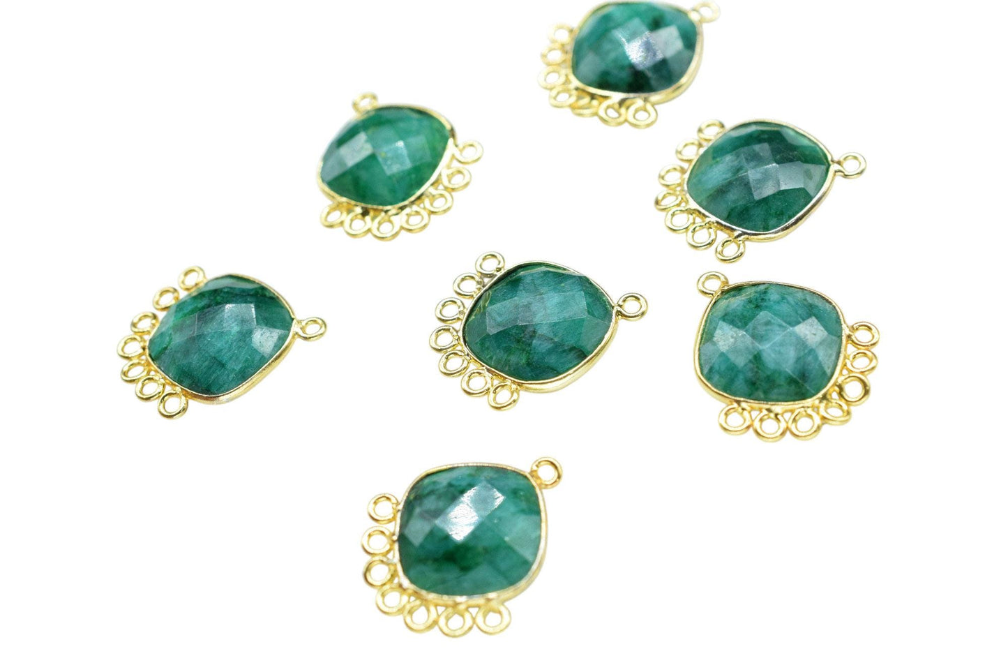 Natural Emerald 14mm Cushion Bezel Charm/Gemstone Single Bail/Component charm/Handmade Jewellery Connectors/Women Jewelry/Handmade Connector