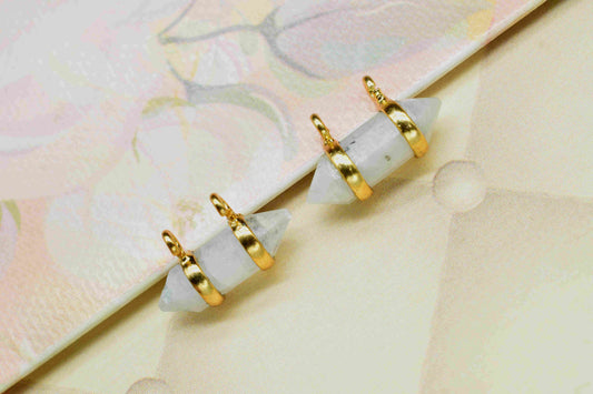 Moonstone Double Terminated Point Pendant,Moonstone 5x15mm Point Shape Component,Rainbow Gold Plated Band,June Birthstone,Jewellery For Her