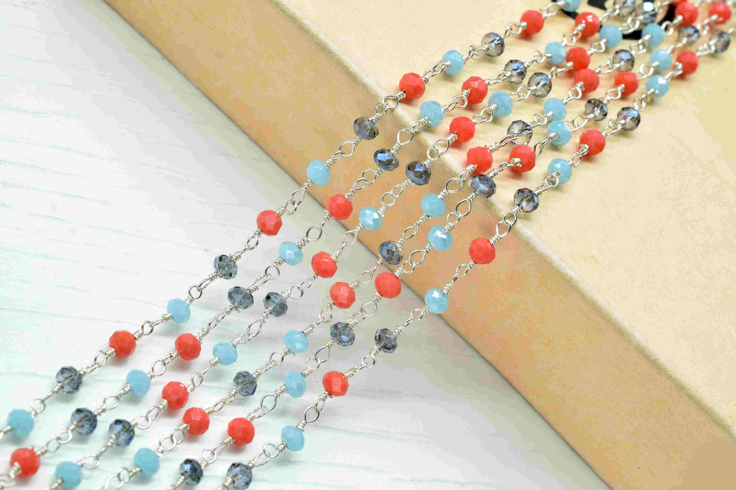 Multi stone Gemstone 3mm Beads Rosary,Bulk Wholesale Beads Chains,Red Coral Coated Beads Rosary Chains,Labradorite Coated Beads Chains,Gift