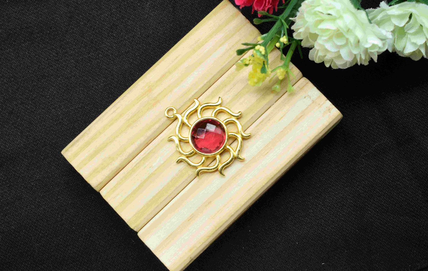 Pink Tourmaline Gemstone Component, Single Bail Charm , Pink Tourmaline Connector Pendant , Gold Plated Connectors , Earring Component