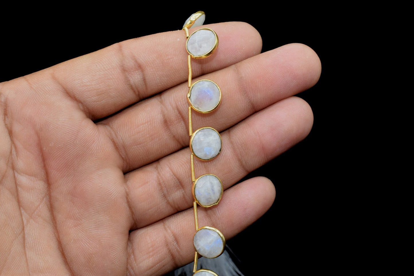 Moonstone 10mm Faceted Round Shape charms strand,Moonstone Brass drilled charms,MoonstoneRound drill pendant, Moonstone strand