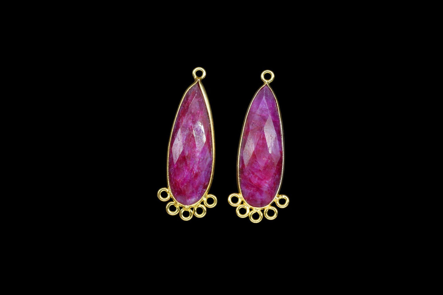 Natural Ruby 10x30mm Teardrop Bezel Charm/Charms Connector/Handmade Jewellery Connectors/Gemstone Brass Component/Women Jewelry/Gift