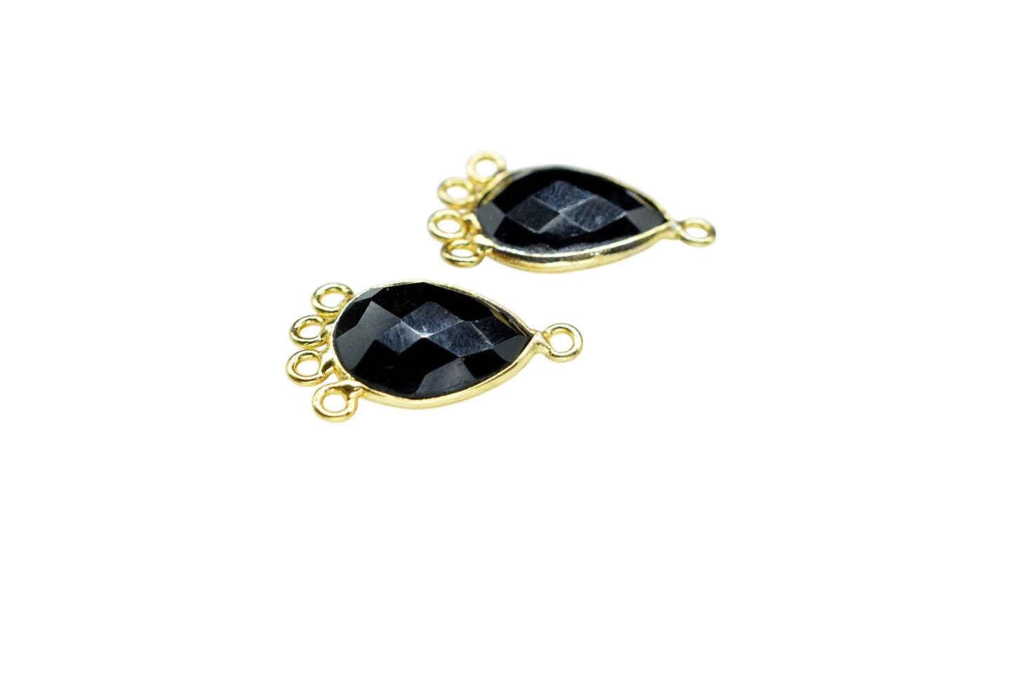 Black Onyx 10x14mm Teardrop Bezel Charm/Charms Connector/Handmade Jewellery Connectors/Gemstone Brass Component/Women Jewelry/B'day Gift