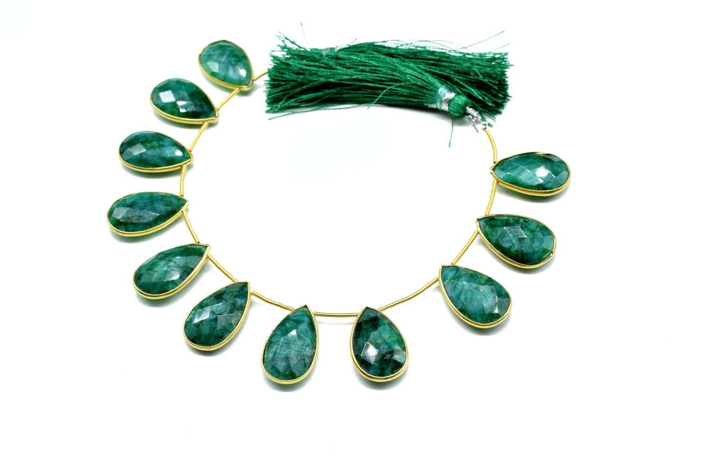 Emerald 12x20mm Gold plated bezel charms strands ,Emerald Charm,Making Jewelry Supplies,Natural stone charms,Emerald jewelry,Emerald Bezels