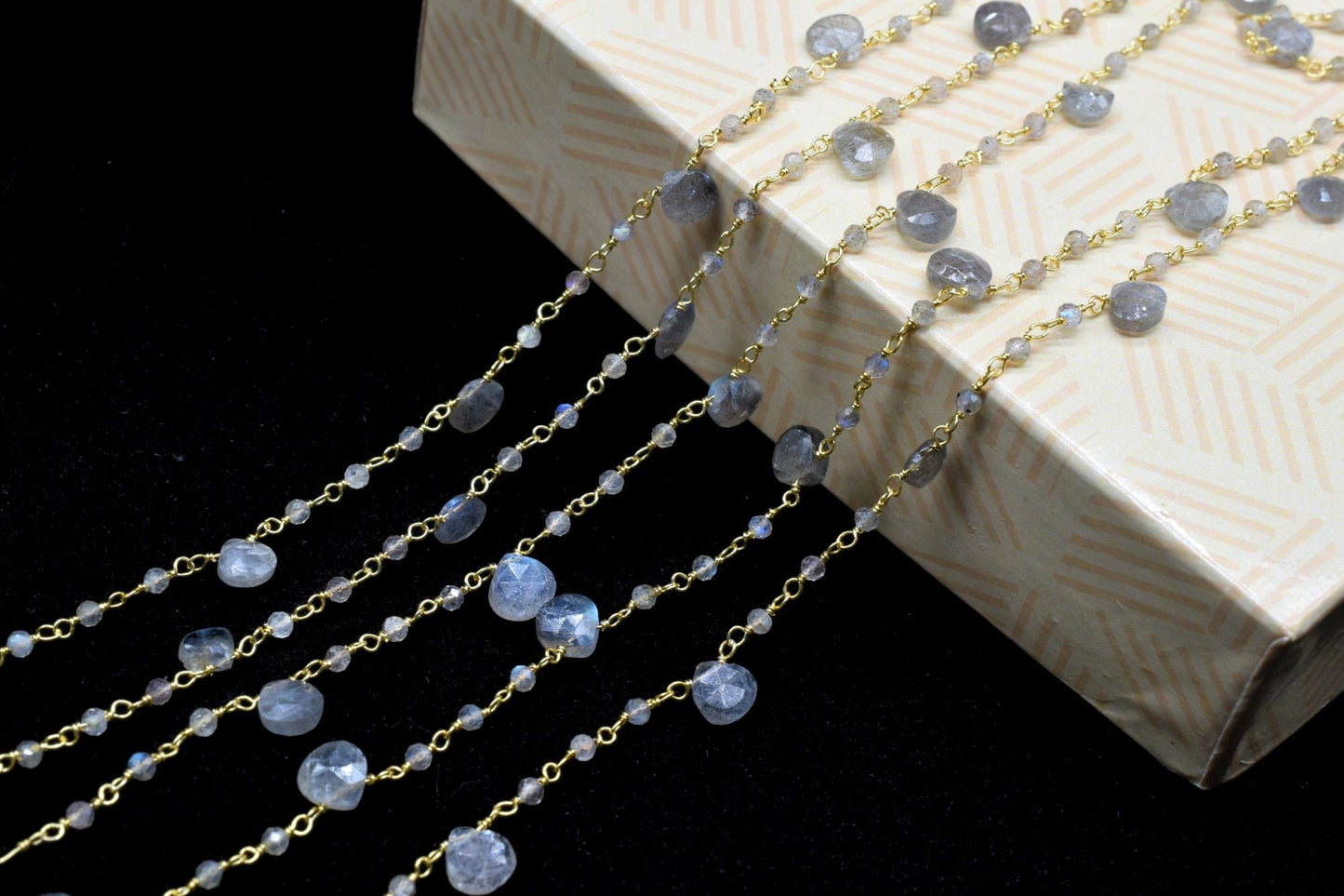 labradorite 2mm Rosary Beaded Chain,Labradorite Heart Shape Rosary Chain,Sold By Foot,labradorite briolette beaded chain,labradorite chain