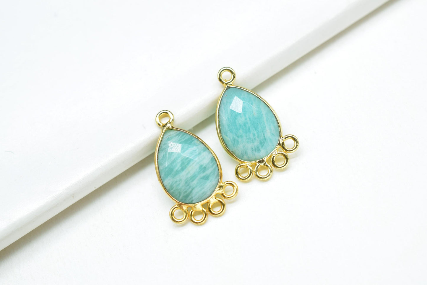 Amazonite 10x14mm Teardrop Bezel Charm/Charms Connector/Handmade Jewellery Connectors/Gemstone Brass Component/Women Jewelry/B'day Gift