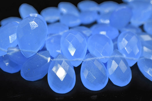 Blue Chalcedony briolettes,Side drilled Briolette,Jewelry making supplies,Handmade chalcedony Briolette,9x13 size faceted brioletts beads