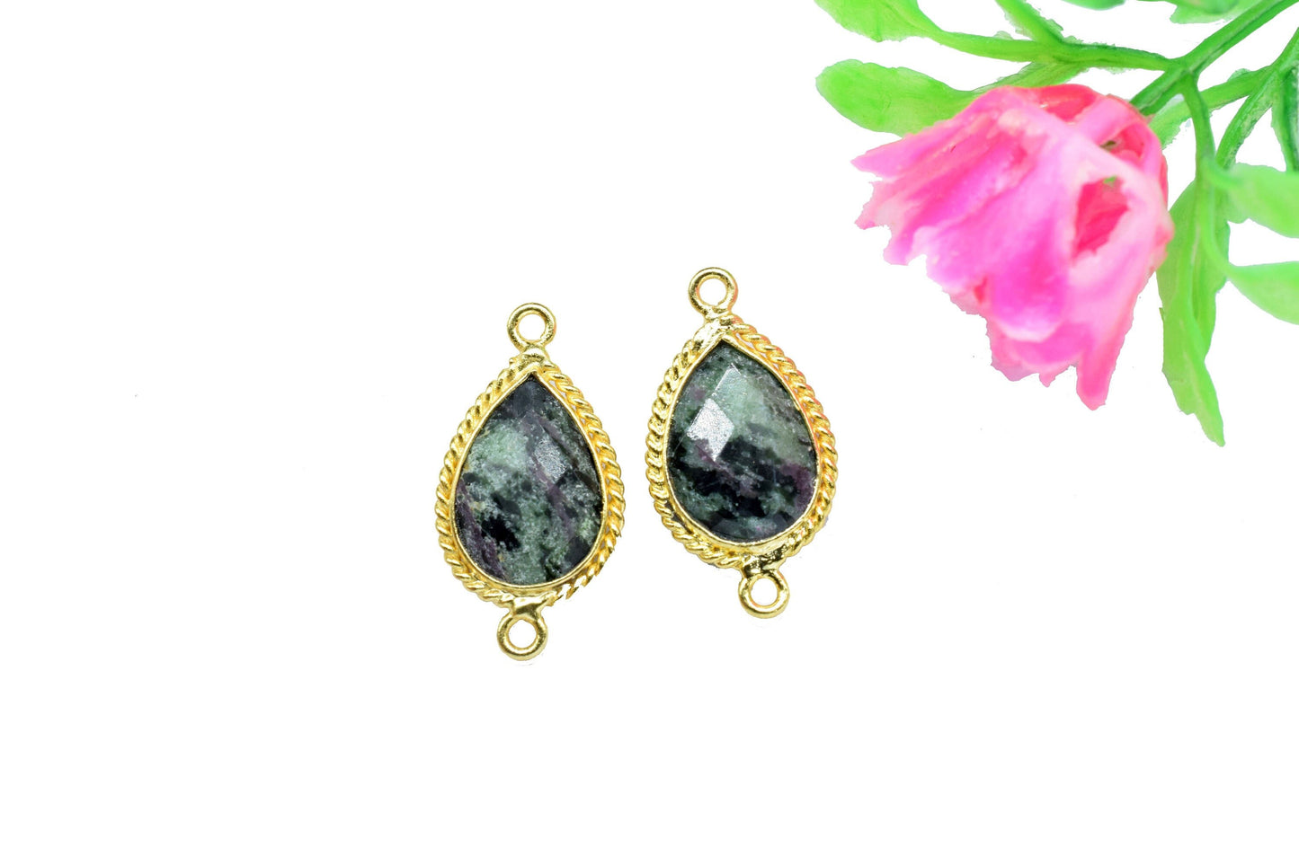 Ruby Zoisite Faceted 10x14mm Pear Shape Shape Connector pendant,Zoisite Checker Cut Pendant jewelry,Gemstone Double Bail Connector Pendant