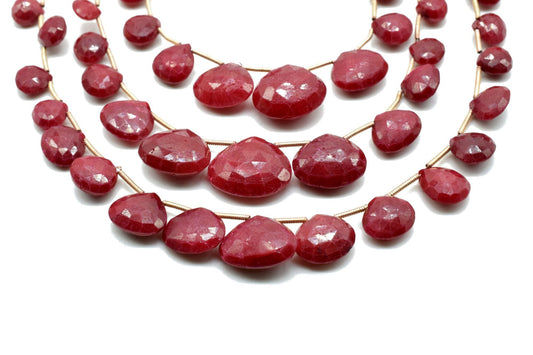 Ruby heart shape Briolettes,Red Corundum Briolettes,Jewelry making beads,Graduate size ruby beads,ruby beads strand,18mm ruby heart shape