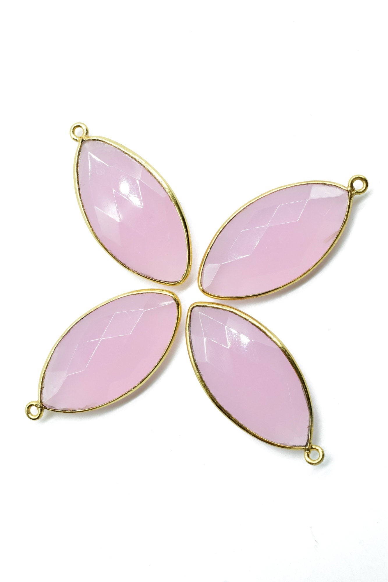 Rose Quartz 15x30mm Marquise shape single bail connector,Rose Quartz Brass Gold Plated bezel,Rose Quartz Connector,Rose Quartz Bezel Pendant