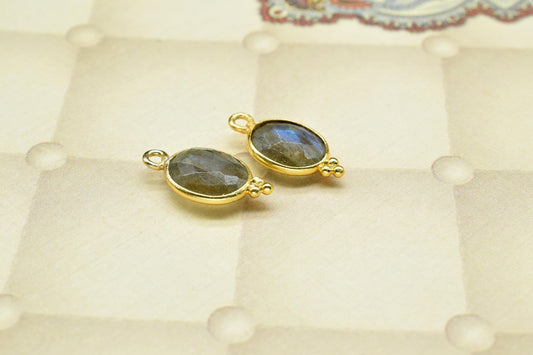 Labradorite Gemstone 8x10mm Oval shape Gold Plated Bezels,Labradorite Pendant Charms,Labradorite connector Jewelry Making Charms Crafts,Gift