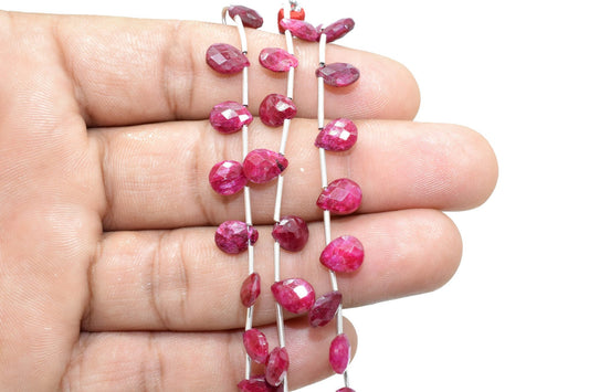 Ruby 6x8mm TearDrop Briolettes,Red Corundum Briolettes,Jewelry making beads,Supplies beads,Ruby Pear shape Briolettes,Dyed ruby Briolettes