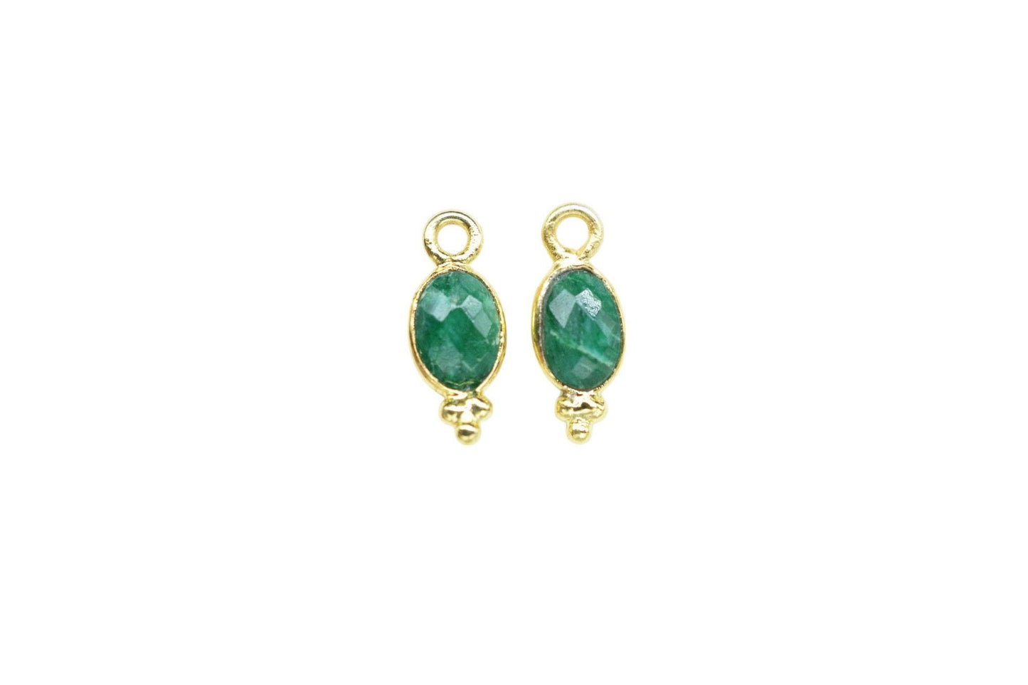 Gemstone Emerald Charms Connector/Handmade Jewelry/Gold Plated Connnector/Tiny Pendant/Emerald Pendant/Oval Shape Connector/Gemstone Charms