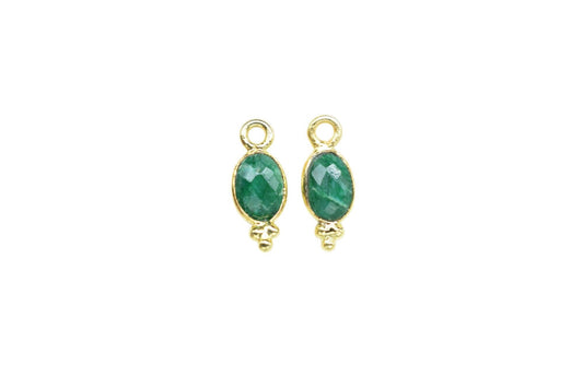 Gemstone Emerald Charms Connector/Handmade Jewelry/Gold Plated Connnector/Tiny Pendant/Emerald Pendant/Oval Shape Connector/Gemstone Charms
