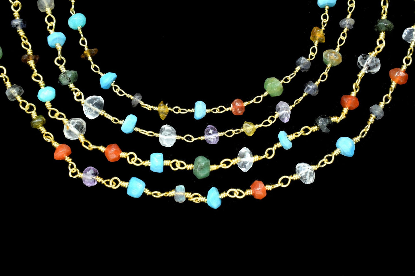Multi Disco Faceted Beads Rosary Chain,Jewelry Chain,Wire Wrapped Beaded Chain,Necklace Chain,Multi Gemstone rosary,Brass Beads chains Gift