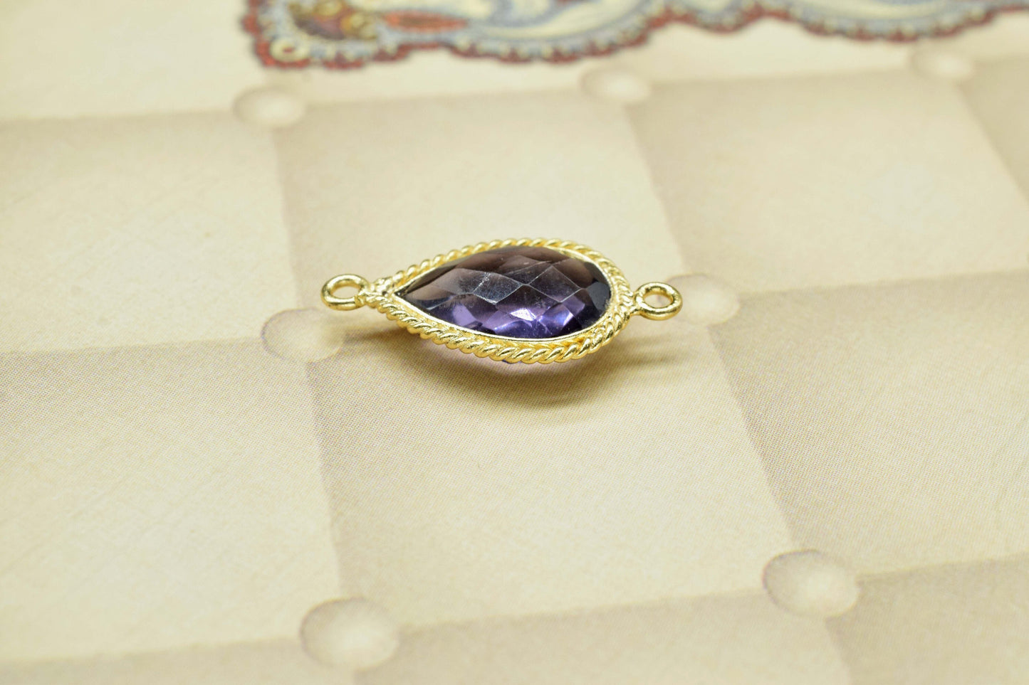Amethyst 10x14 Teardrop Bezel Connectors,Station Connector,Amethyst Teardrop Jewelry,Gemstone double bail Charms,Handmade Teardrop Pendant