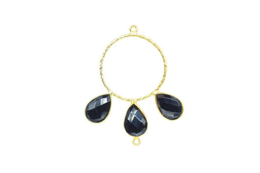 Black Onyx Pendant/Gold Plated Jewellery/Connector Jewellery/Gemstone Jewellery/Brass Connector Jewellery/Double Bail Pendant/Onyx Jewellery