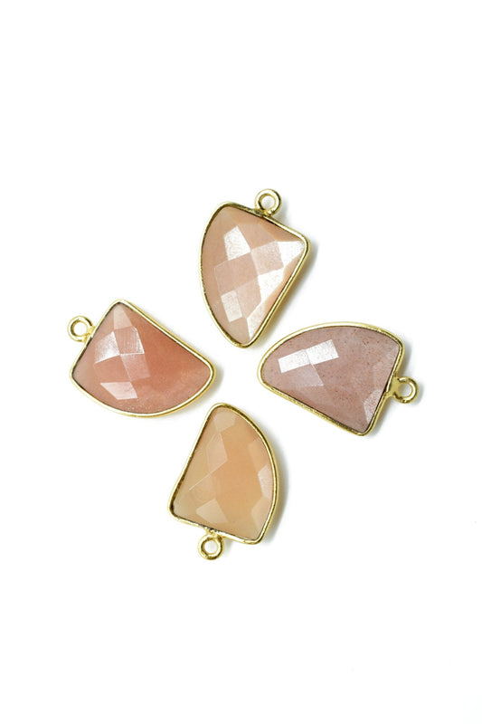 Peach Moonstone 12x15mm Horn shape Single bail Connector,Bezel links Connector,jewelry making Connector,Single Loop Connector,peachMoonstone