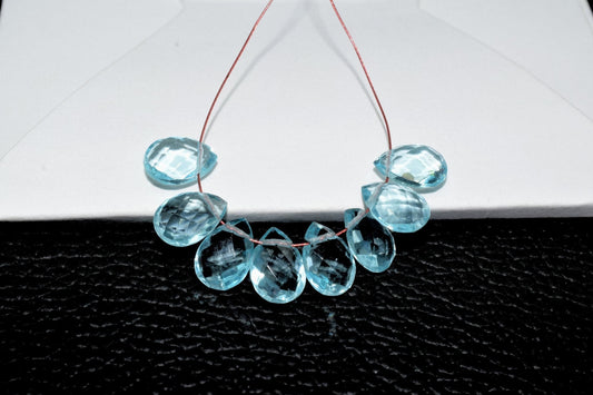Sky Topaz Faceted Teardrop Shape Briolettes,Side drilled Briolette,Topaz Drop Briolette,Handmade Briolette,December Birthstone briolette