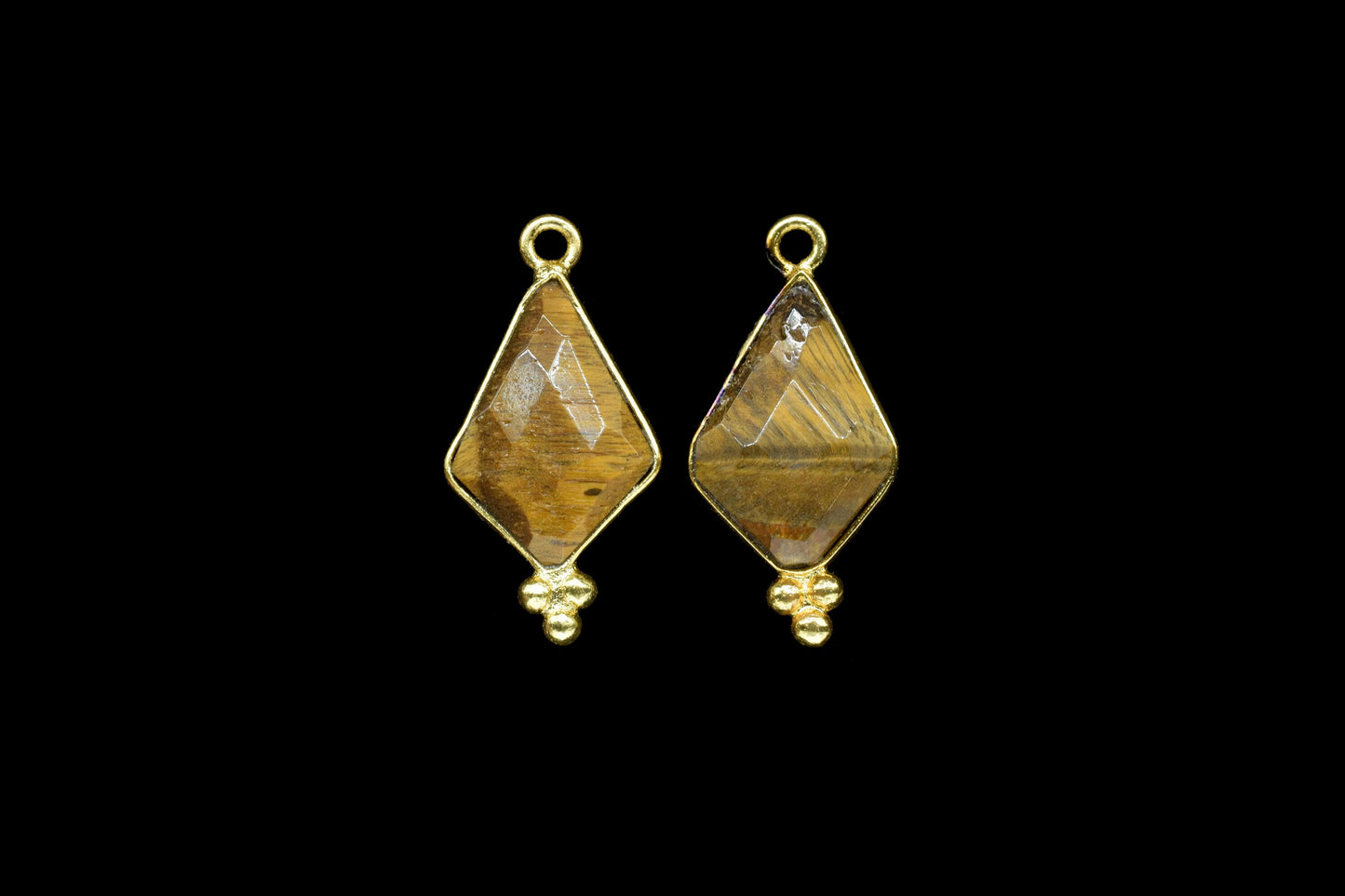 Tiger Eye Gold Plating single bail Pendant,Tiger Eye charms Pendant Jewelry Making,Tiger Eye Gemstone 10x15mm Diamond Shape connector,Gift