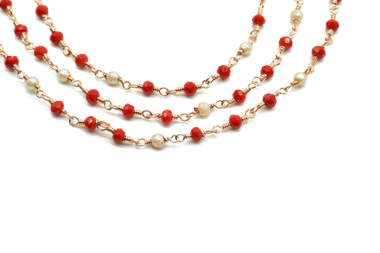 Ruby Chalcedony 3mm Beaded Chain,pearl Wire Wrapped Chain,Ruby Chalcedony Brass chain,Jewelry Making Chain,Beaded rosary chain,pearl chain