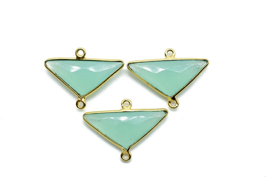 Aqua Chalcedony 12x25mm Triangle shape pendant,Aqua Chalcedony Gold Plated bezel,jewelry making charm craft,double bail connectors,Chalcedon