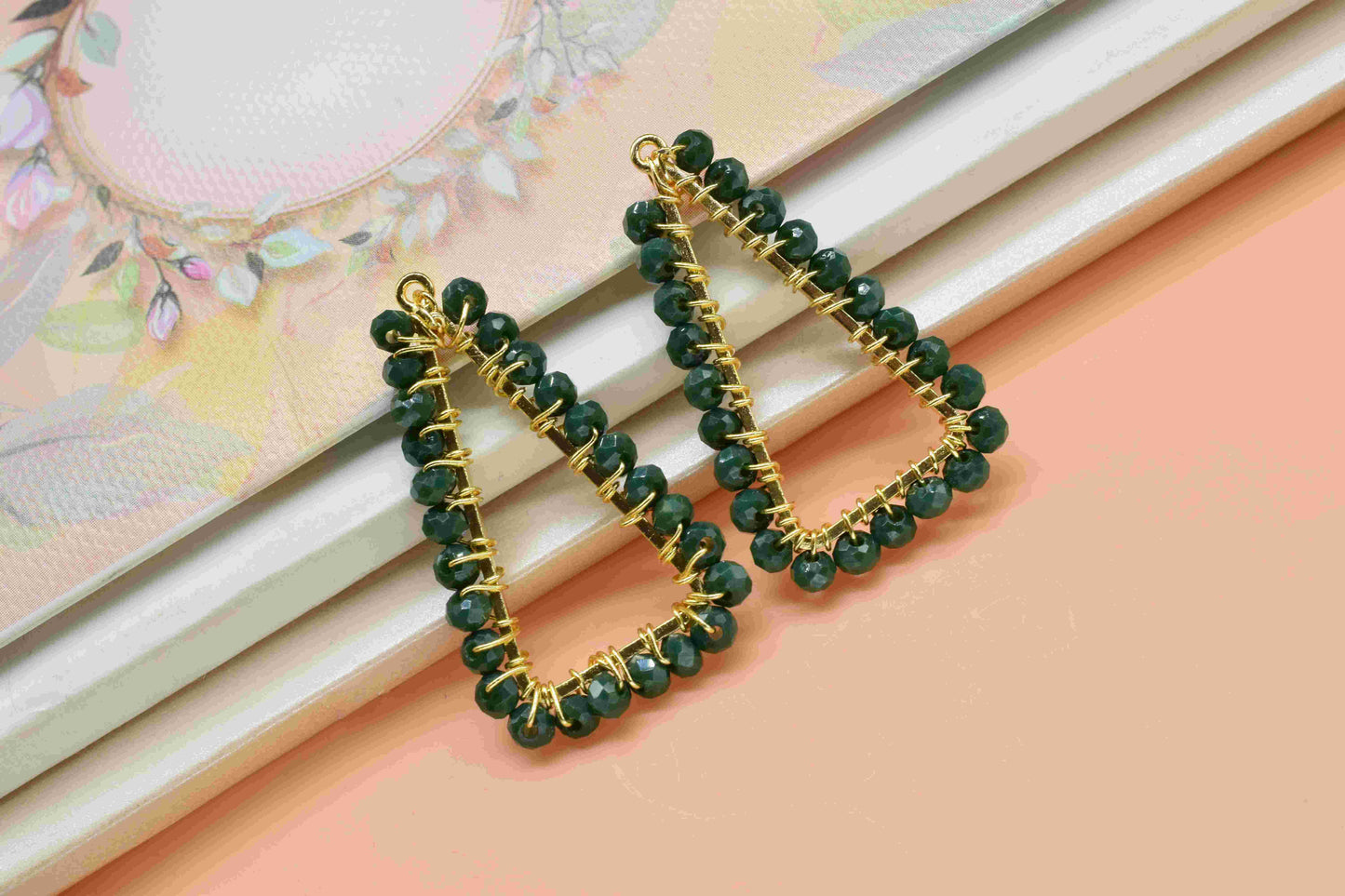 Green Agate Wire Wrapped Triangle Shape Earrings,Connector Earring,Gemstone Components,Finding Necklace,Component Jewelry,Handmade Connector