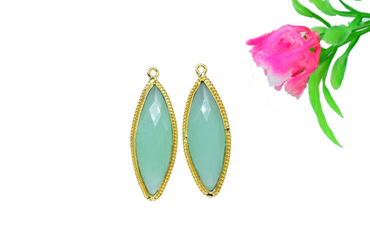 Aqua chalcedony 10x30mm Marquise shape charm,Aqua chalcedony Gemstone handmade charm,Aqua chalcedony Gold Plating Single bail Pendants,Gift