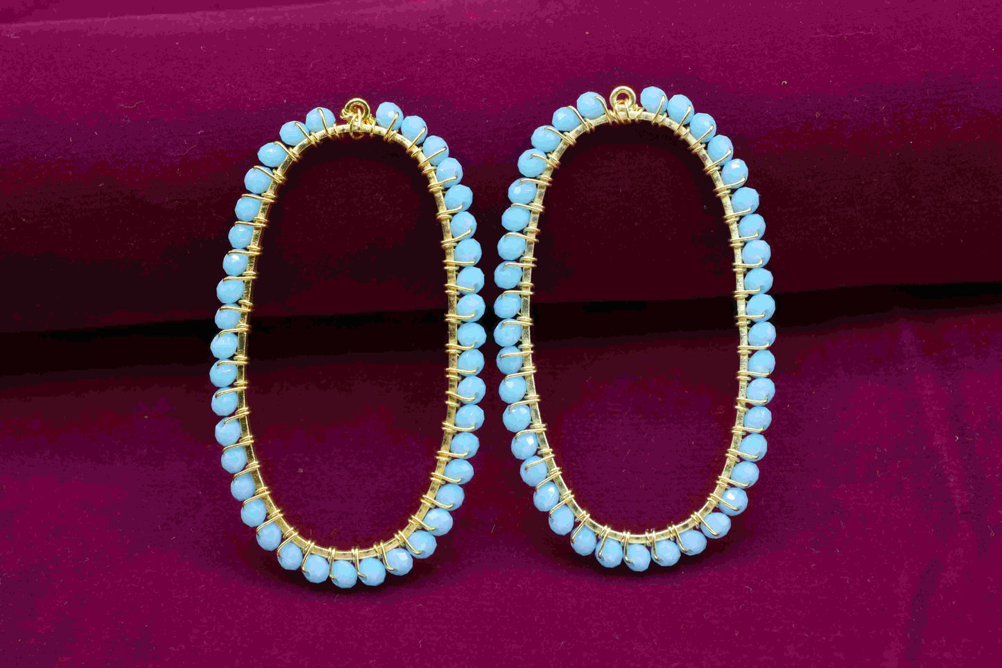 Turquoise Wire Wrapped Connector,Oval Shape Pendant Component,Turquoise Handmade Beaded Hoop Finding Component,Turquoise Quartz Jewelry,Gift