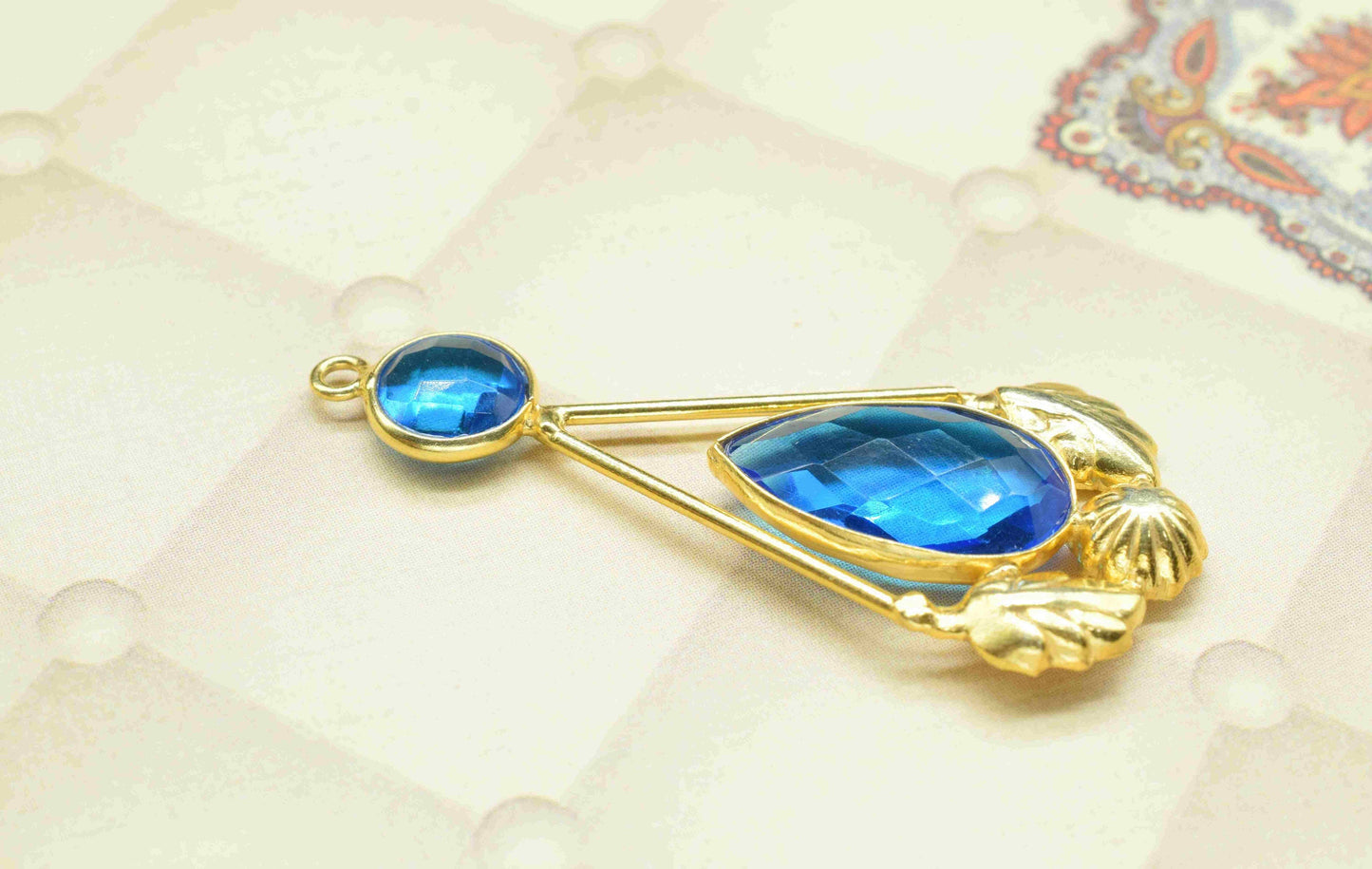 Blue Topaz  Gemstone Pendant , Blue Topaz Handmade Pendant , Multi Gemstone Charms , Gold Plated Gemstone Connectors , Summer Collection