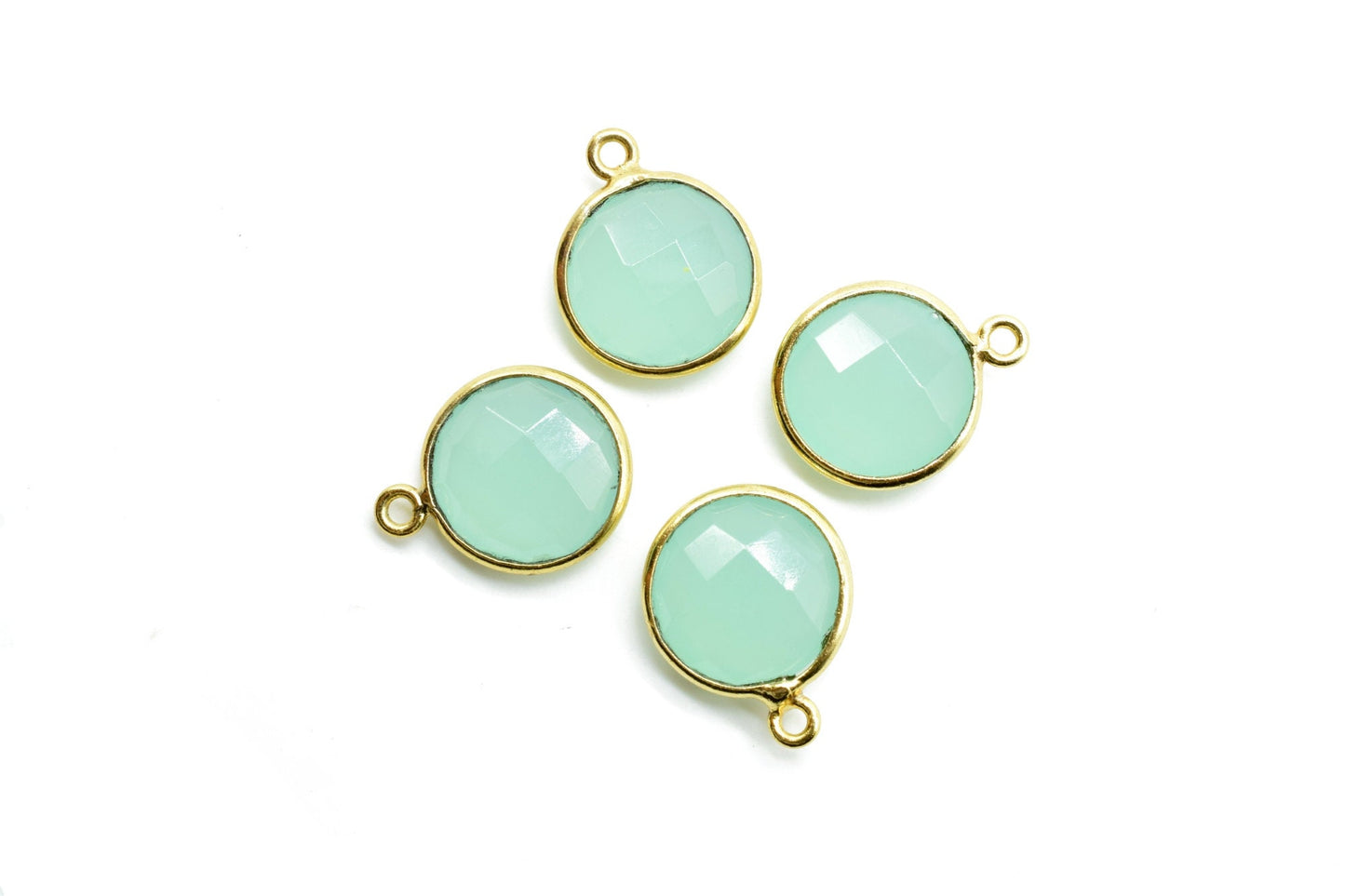 Aqua Chalcedony 12mm Round Charm,Aqua Chalcedony Gold Plated Gemstone Bezel Connector, Single Loop Gemstone Bezel, Making Pendant For Girls