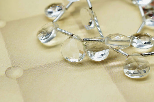 Crystal Briolettes,Crystal Quartz Faceted Heart Shape Beads,AAA Grade Quality Crystal Briolettes Beads,calibrated Crystal stone,gemstone