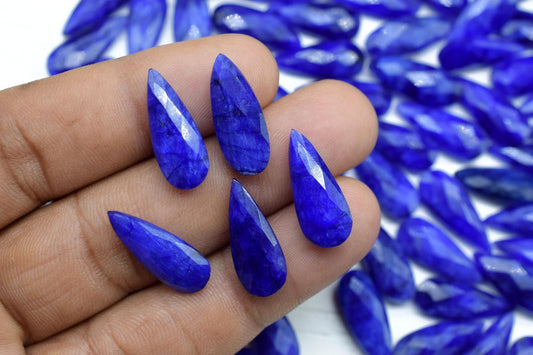 Natural Blue Sapphire 8x20mm Faceted Pear Shape Briolettes,Teardrop Faceted Beads,Blue Sapphire Briolettes,AAA Quality,Sapphire Jewelry Bead