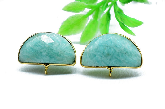 Amazonite Earring Connector,Gemstone Stud Ear Post,Earring Making Connector,Bezel frame Earrings Connector,Natural Gemstone Connector,B'Gift