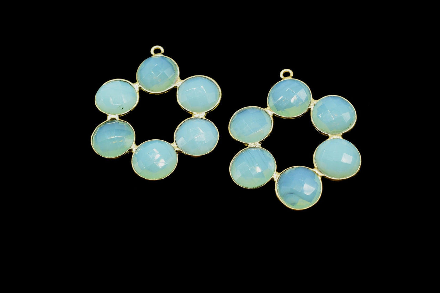 Green Opalite Earring,Green Opalite Pendant,Green Opalite Bezel,10mm Round Bezel,Pendant Connector,Six Attached Bezel,Necklace Pendant
