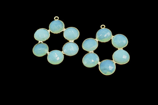Green Opalite Earring,Green Opalite Pendant,Green Opalite Bezel,10mm Round Bezel,Pendant Connector,Six Attached Bezel,Necklace Pendant