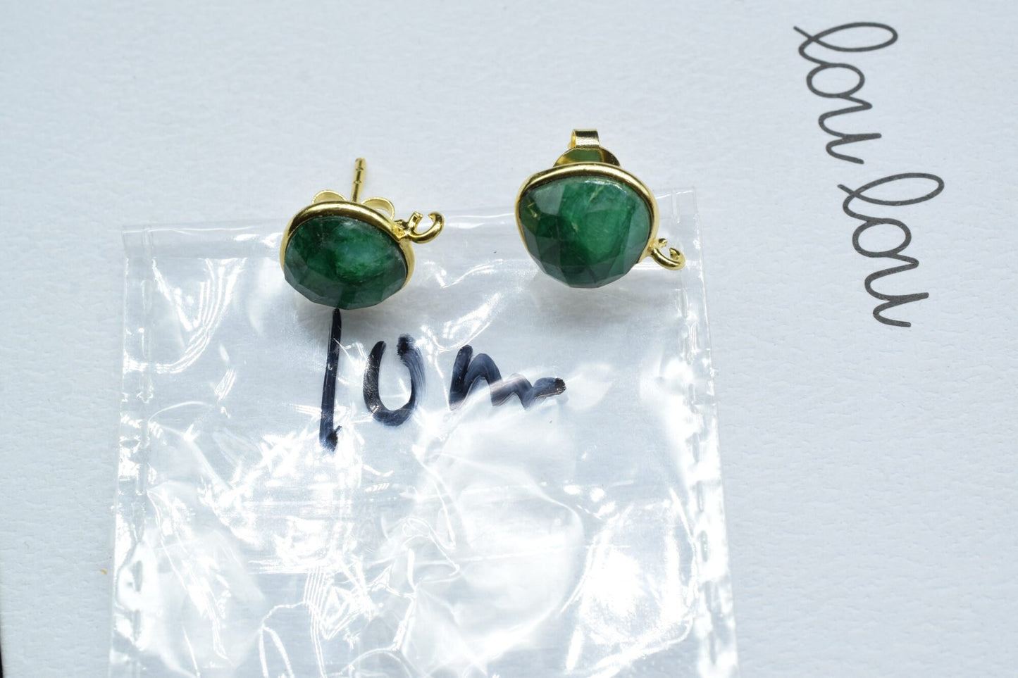 Emerald 10mm Heart shape Earring Connector,Jewelry Making Supply,Emerald connector post stud,Gold Plated Earring Connector,Emerald Earring