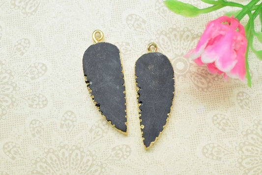 Black Onyx Leaf Pendant,Single Bail,Handmade Leaf Shape Connector,Black Onyx Connectors Jewelry,Gemstone Angel Wings Pendant Necklace,Gift