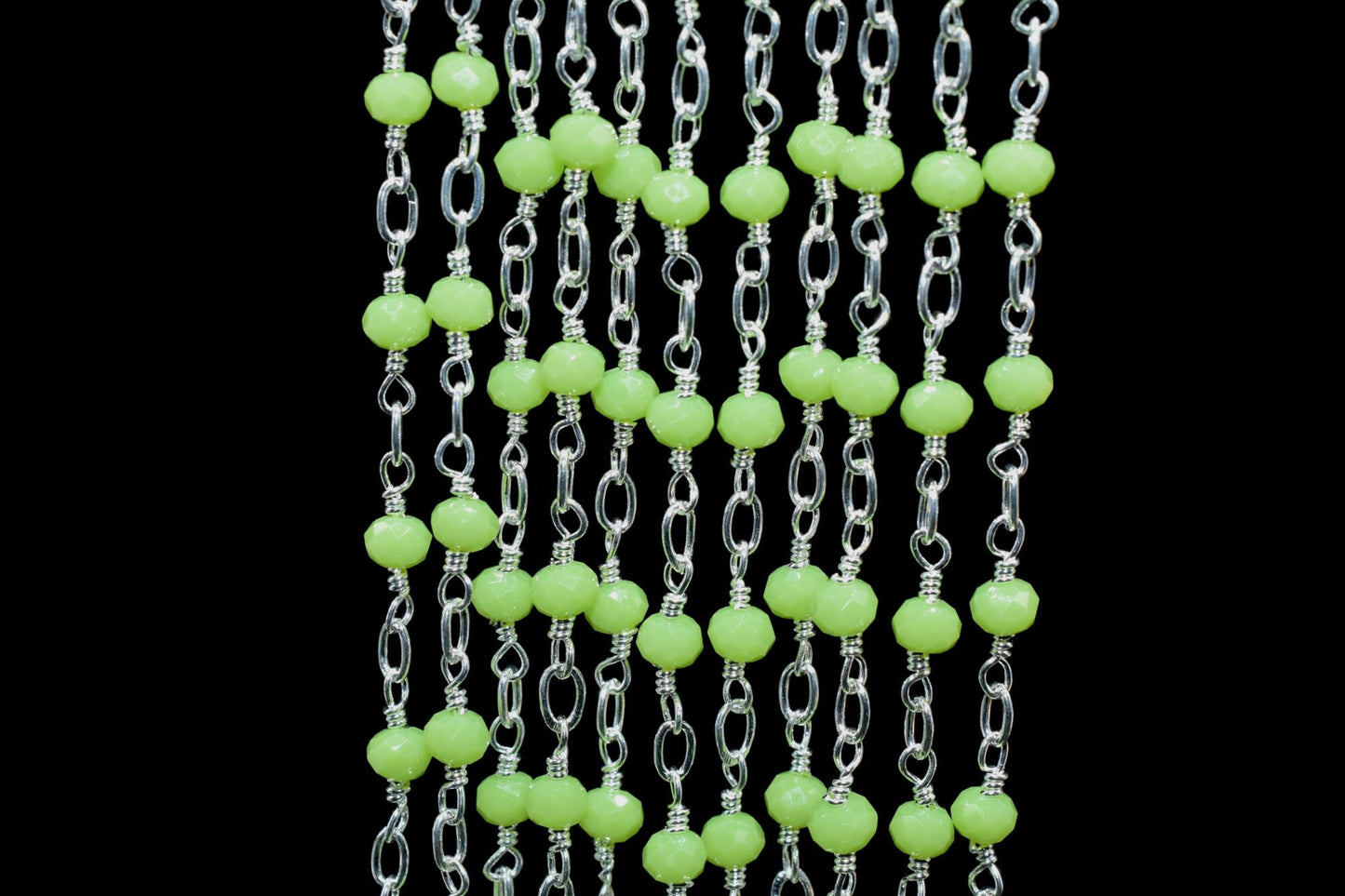 Prehnite Silver Plated Beads Rosary,wire wrapped Chain,Gemstone Cluster Rosary,Prehnite Faceted Beads Connecter,Handmade Craft Supply Rosary