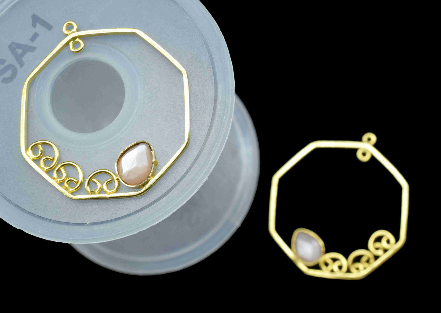 Peach Moonstone 6x8mm Teardrop Earring,Gemstone Component,Handmade Earring Connector,Finding 32mm Hexagon Shape Pendant,Component Jewellery